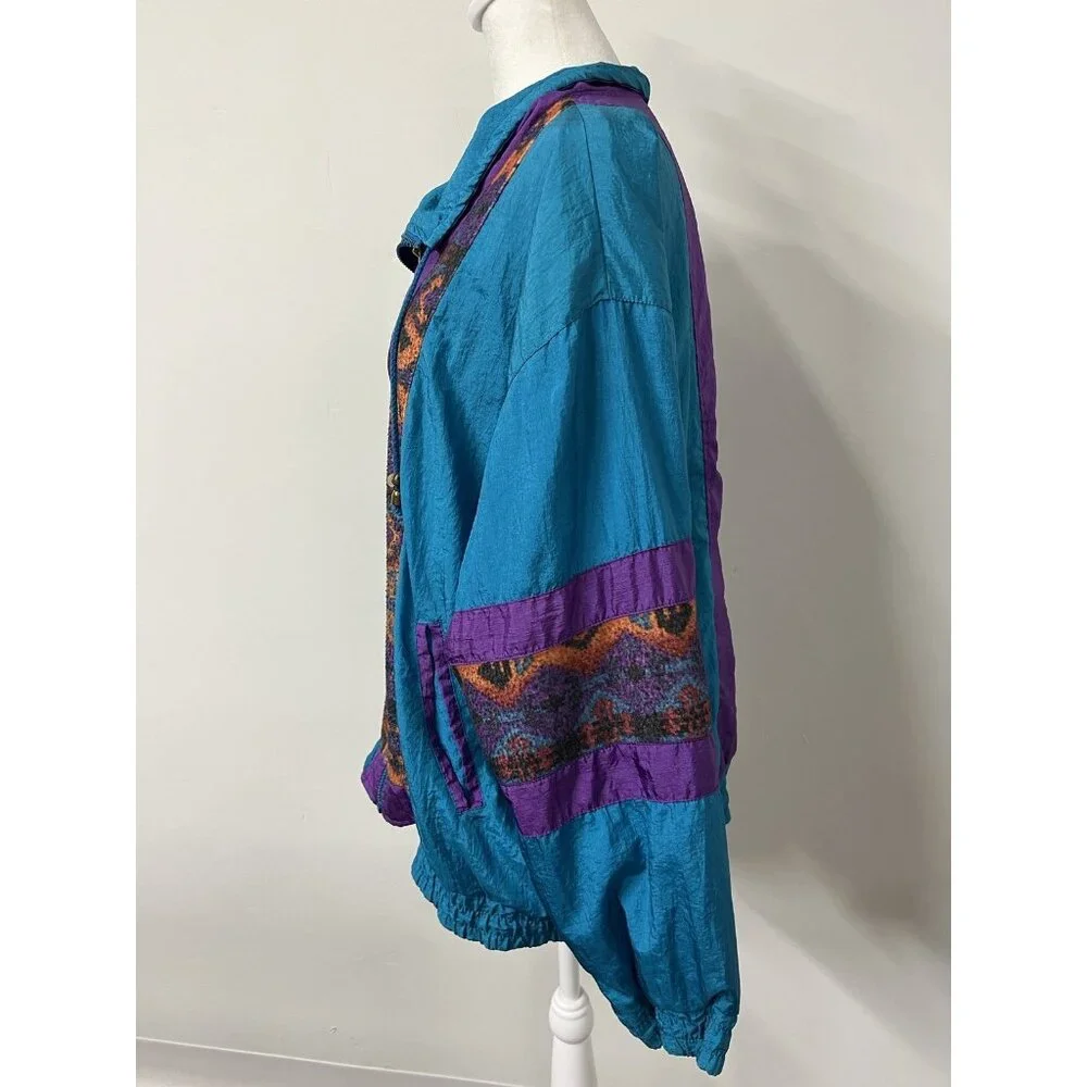 Vtg 80s 90s Women’s Med (lg) Purple Aztec Westport Jacket Colorful Windbreaker - Picture 6 of 13